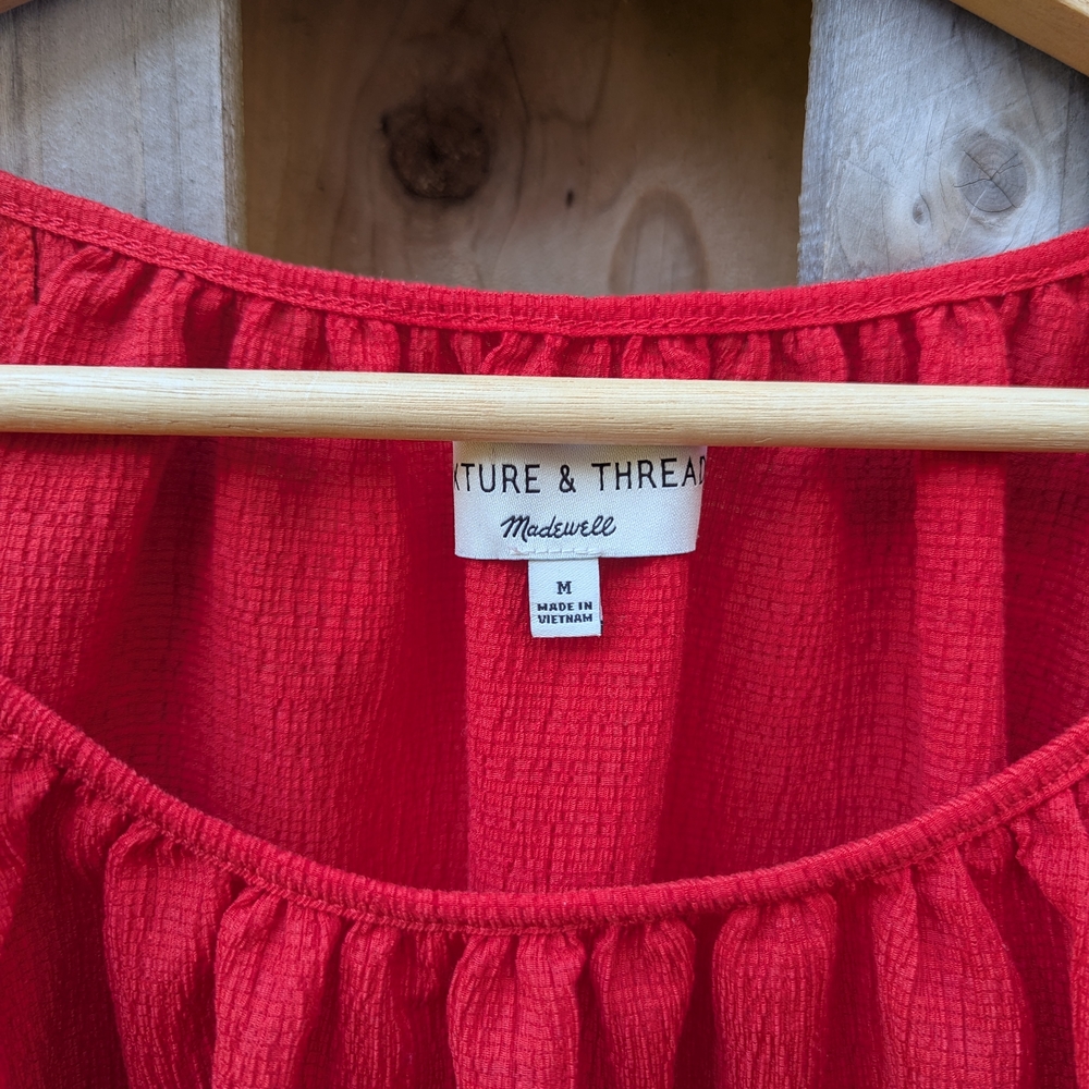 Madewell Texture & Thread Red Peasant Top Size Medium - Picture 2 of 3